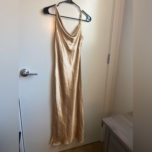 princess polly champagne/light gold midi dress with slit